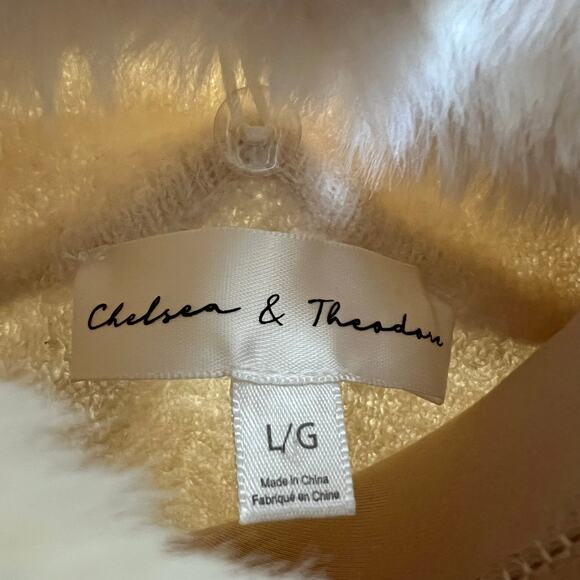 Chelsea & Theodore Jacket Large Womens Cream Faux Fur Collar Knit Wool Alpaca - Picture 7 of 9